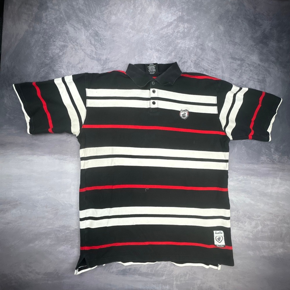 Vintage Rocawear Team Roc Striped Polo Shirt XL Black Red White Y2K Streetwear - Picture 2 of 7